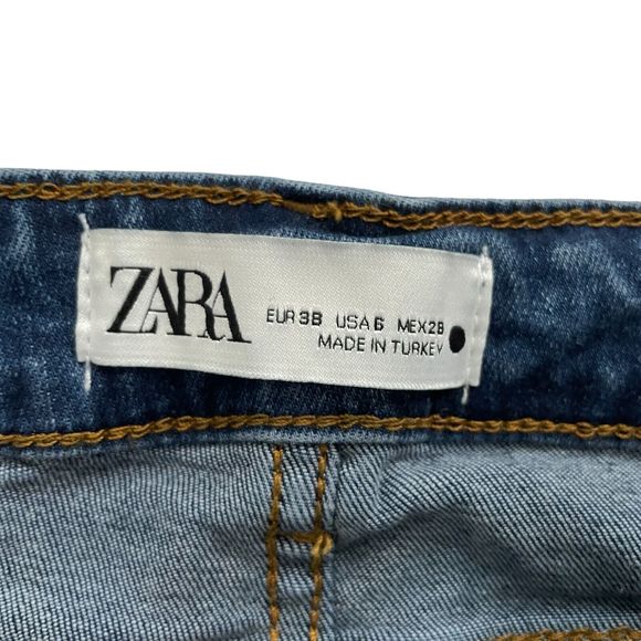ZARA High Rise Flare Leg Full Length Jean Stretch Medium Wash Size 6 Long - Picture 3 of 7